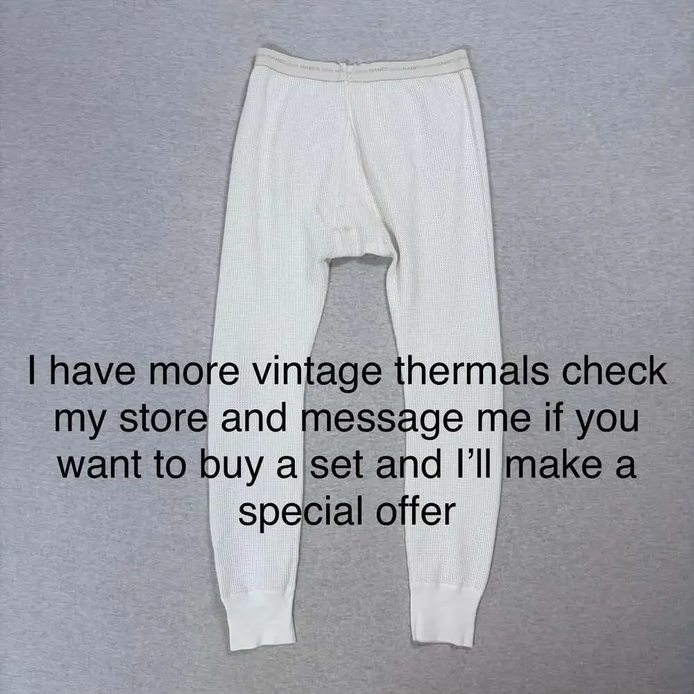 Vintage Hanes Thermal Underwear Pants Mens XL White Waffle Knit Long Johns USA